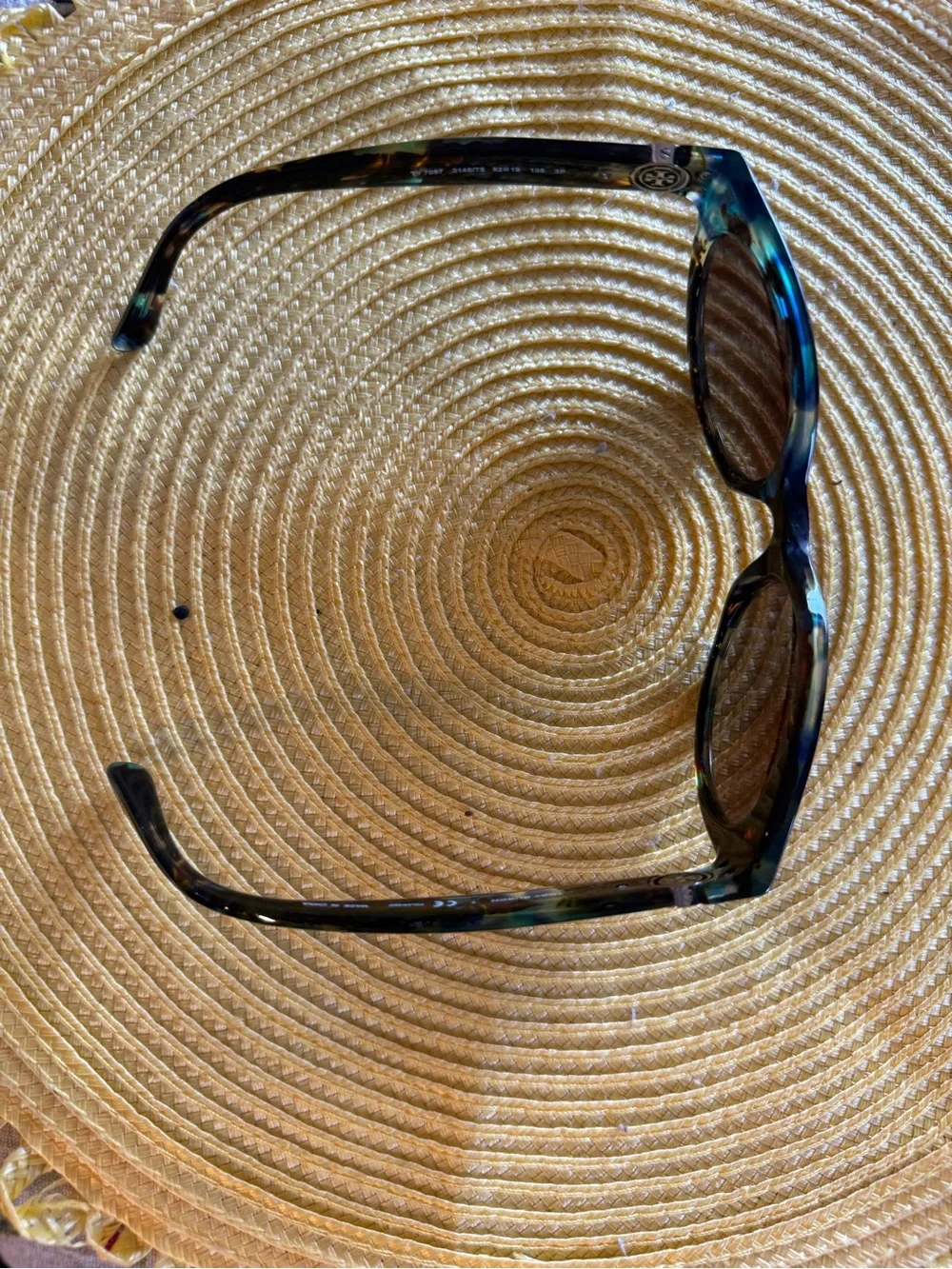 Tory Burch Teal and Tortoiseshell Round Sunglasses with Gold Logo TY 7087